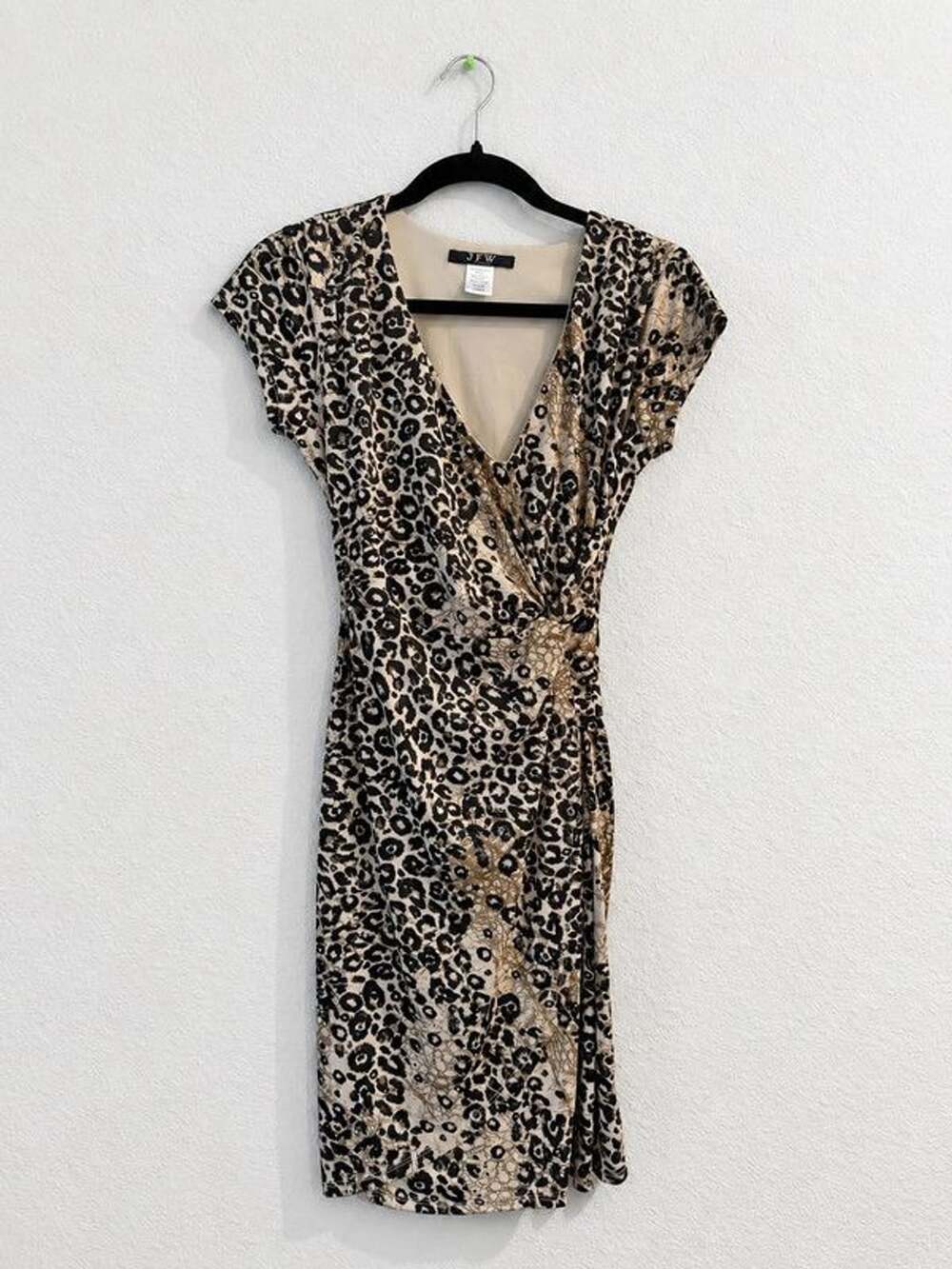 JFW Y2K Leopard Print Ruched Wrap Dress Size Small
